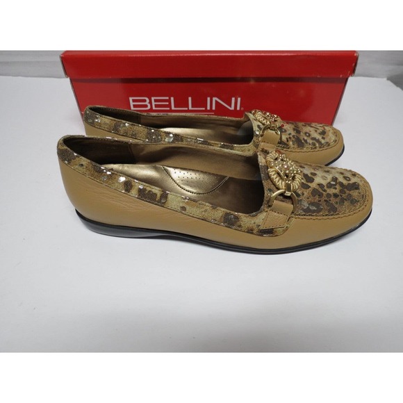 NIB Bellini "Bobcat" Tan Animal Print Slip On Shoes Loafer Size 8 Wide Leather - Picture 3 of 9